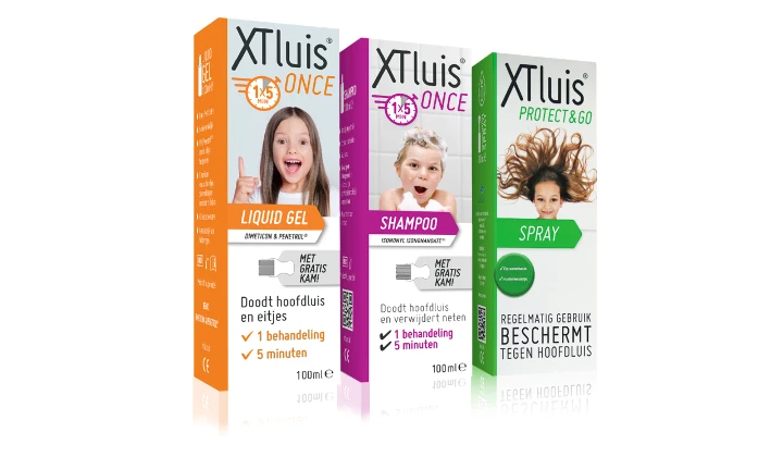 Behandelen met XT luis Once, voorkomen met XT luis Protect & Go. Behandelen met XT luis Once, voorkomen met XT luis Protect & Go.